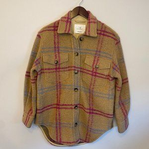 Aritzia Wilfred Tan Blue Pink Plaid Shirt Jacket in XS (oversized)